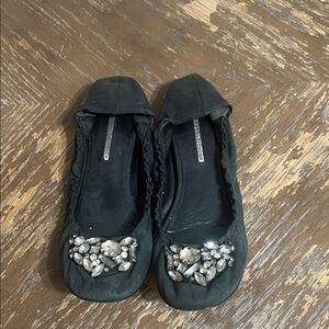 Vera Wang Black Flats with Embellishments
